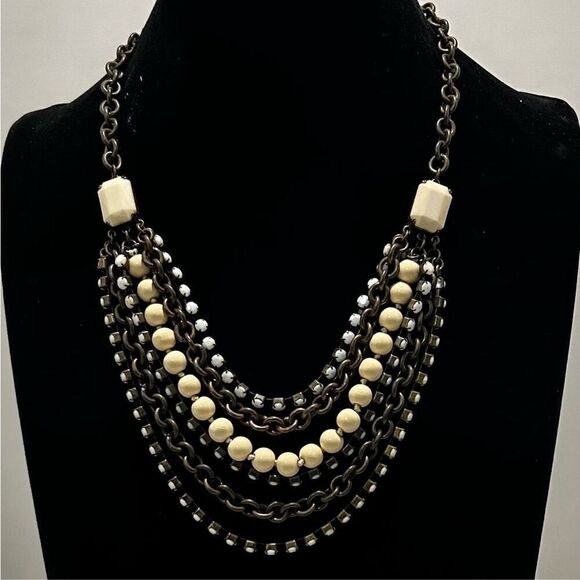 Vtg Talbots Multi-Layered Necklace 9" Black Cream Multi-Chain Adjustable Signed - Picture 3 of 7